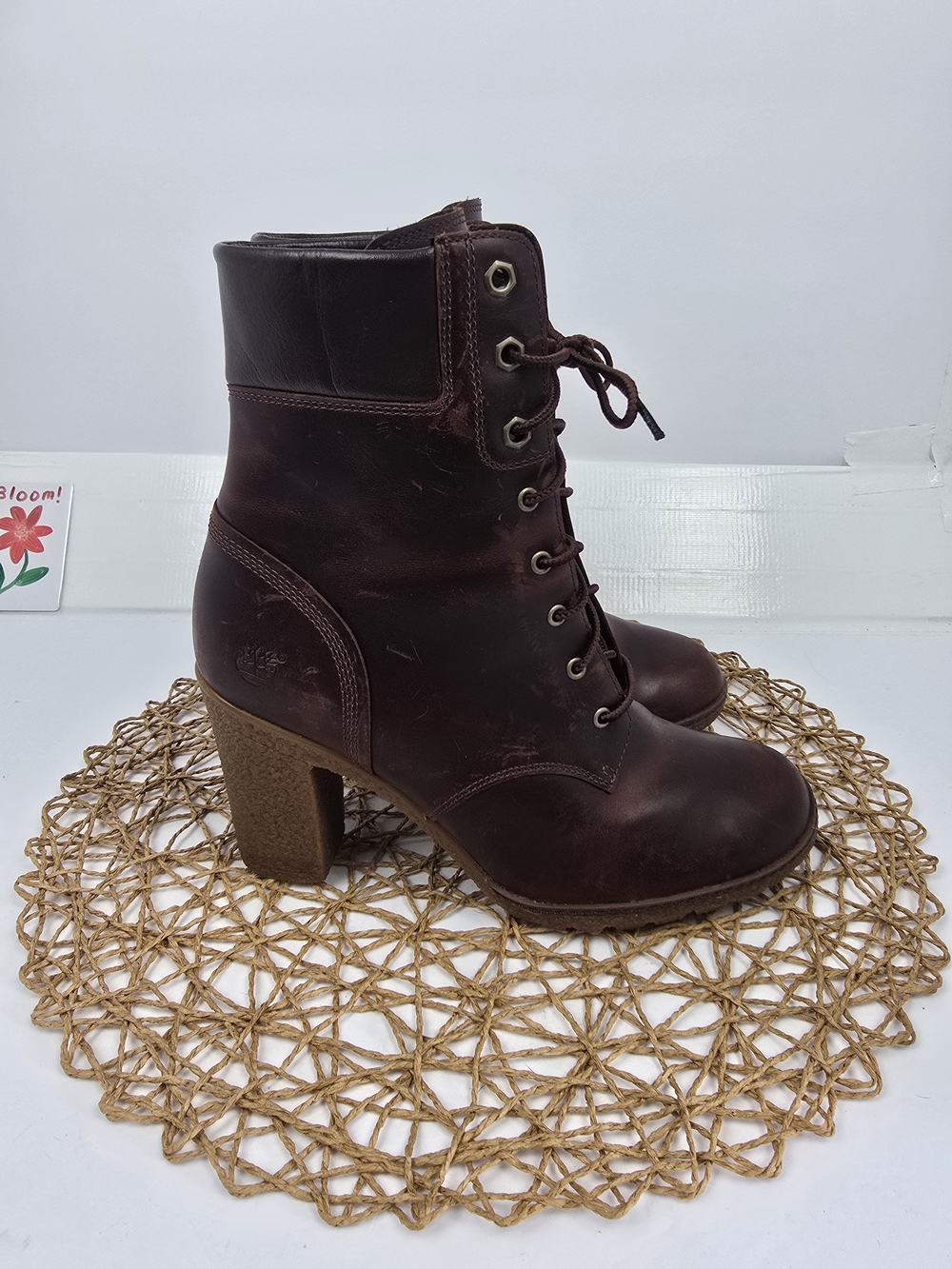 Timberland Glancy Burgundy Leather Heeled Lace Up Boots Size 8.5 US